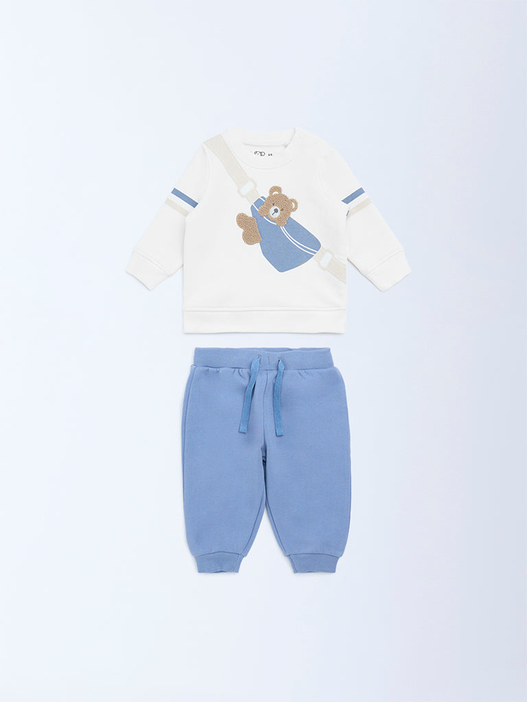 HOP Baby Boys White Cotton-Blend Sweatshirt and Joggers Set