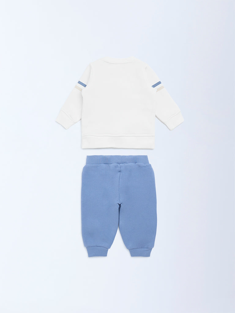 HOP Baby Boys White Cotton-Blend Sweatshirt and Joggers Set