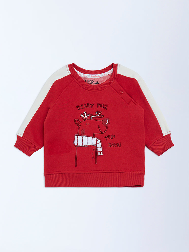 HOP Baby Boys Red Christmas-Themed Cotton-Blend Sweatshirt