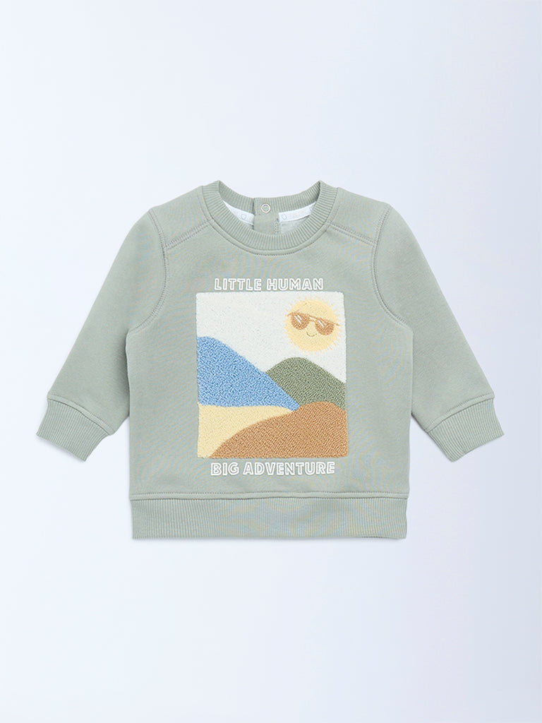 HOP Baby Boys Sage Embroidered Cotton-Blend Sweatshirt