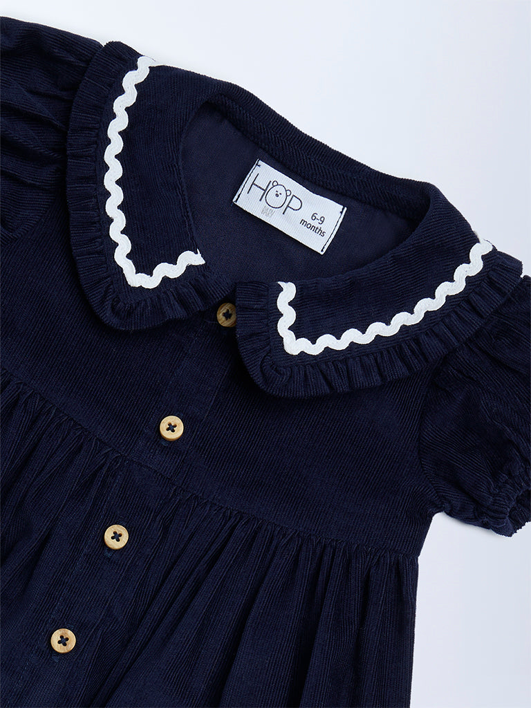 HOP Baby Girls Navy Fit-and-Flare Corduroy Dress