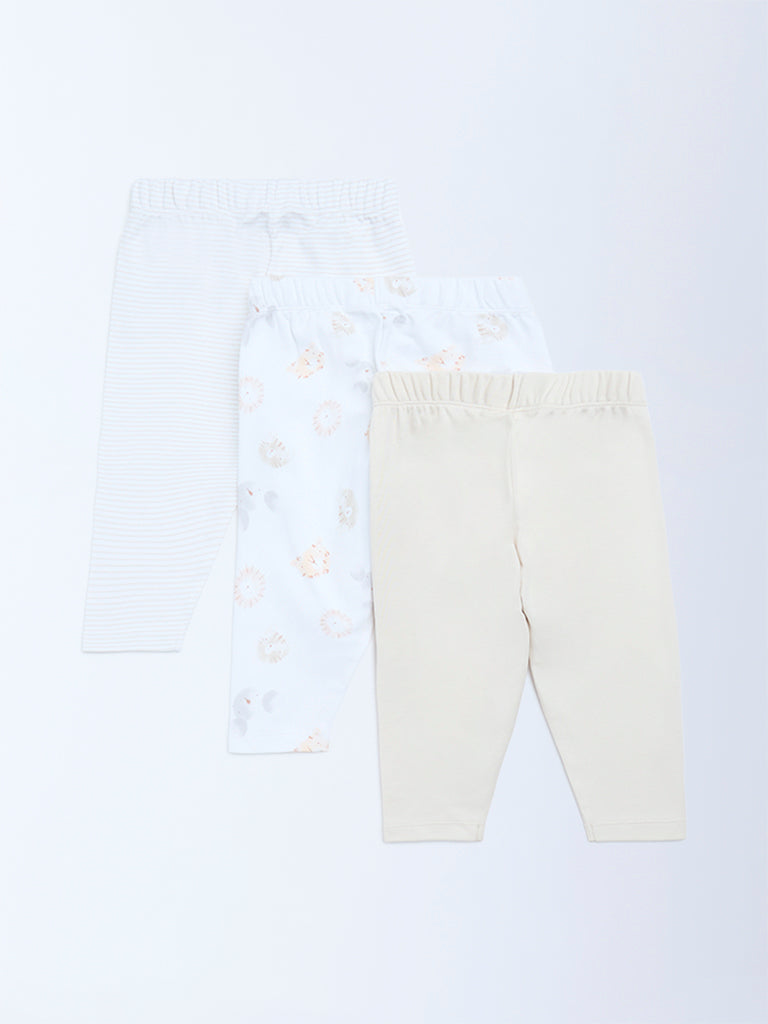 HOP Baby Boys Multicolour Mid-Rise Cotton Pants - Pack of 3