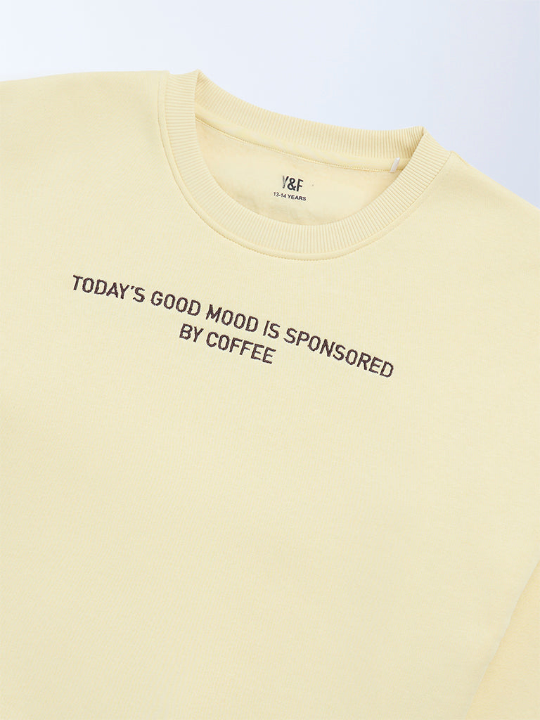 Girls Yellow Typographic Cotton Sweatshirt