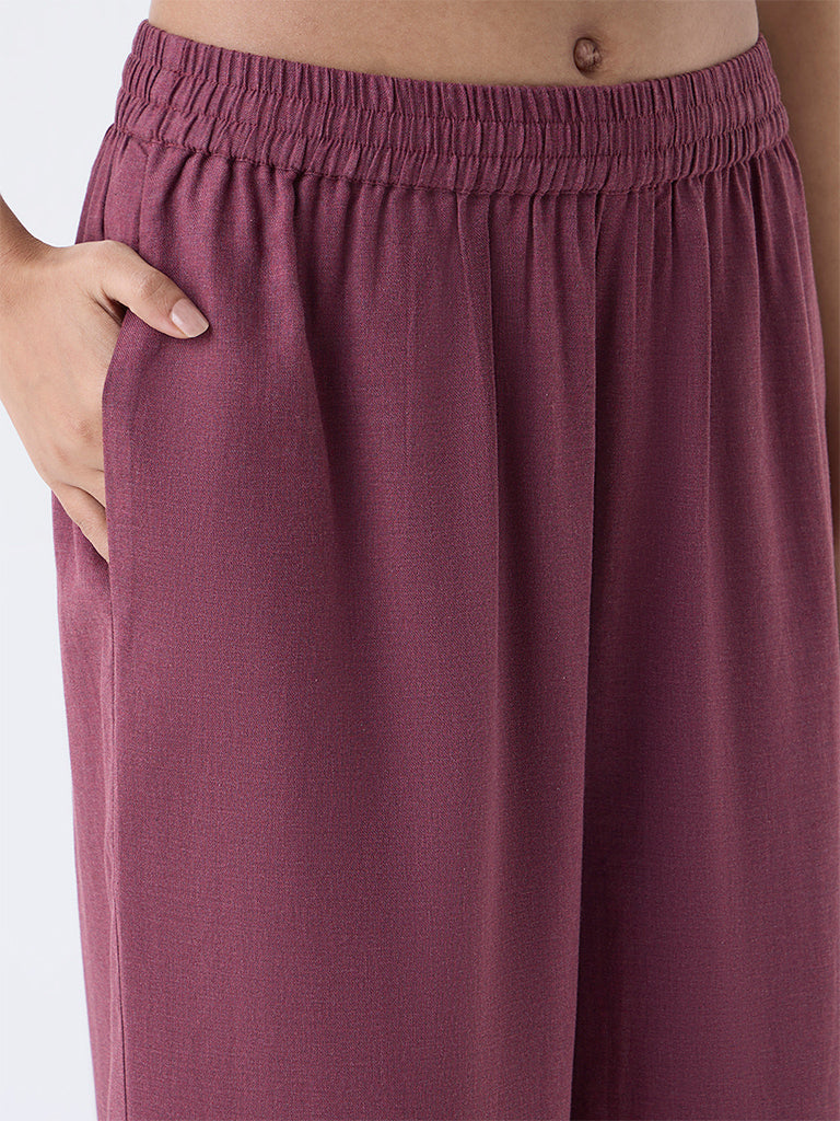 Utsa Wine Solid Cotton Palazzos