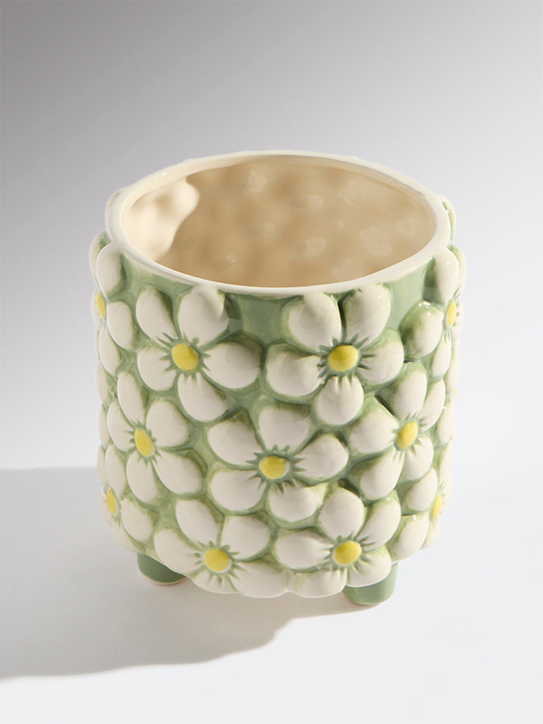 Westside Home White and Green Daisy Pot - Large