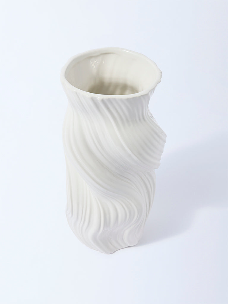 Westside Home Off-White Ceramic Twist Vase