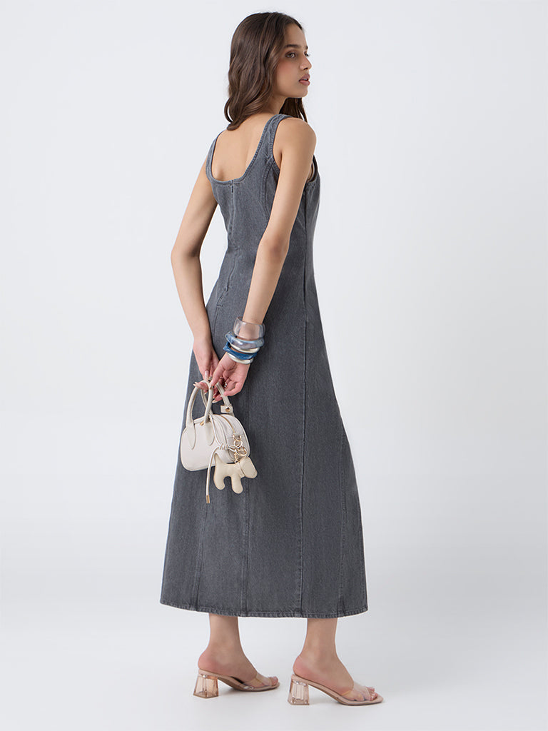 LOV Grey Denim A-Line Dress