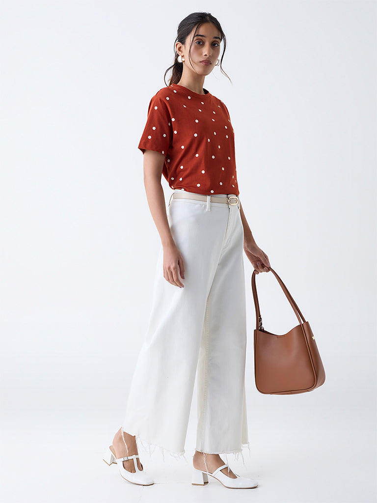 LOV Rust Polka Dotted Cotton T-Shirt