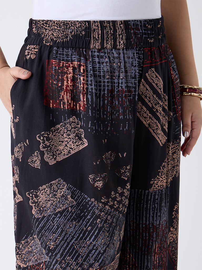Diza Black Printed Ethnic Pants