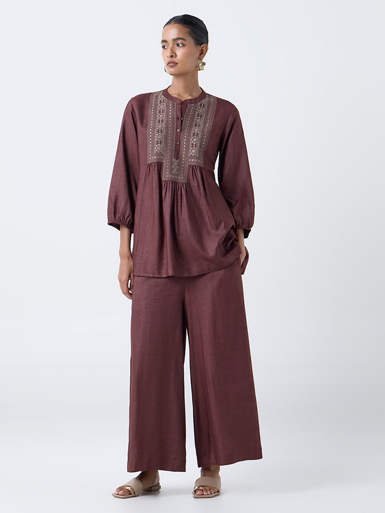 Zuba Wine Embroidered Tunic