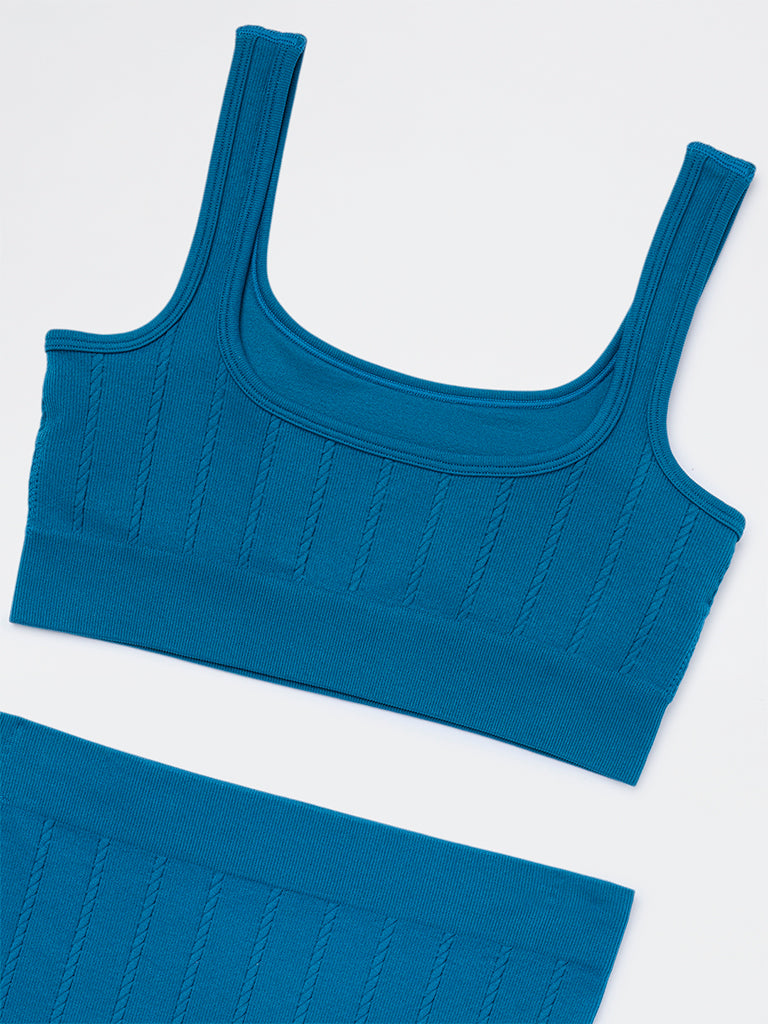 Superstar Teal Cable-Knit Seam-Free Padded Bra