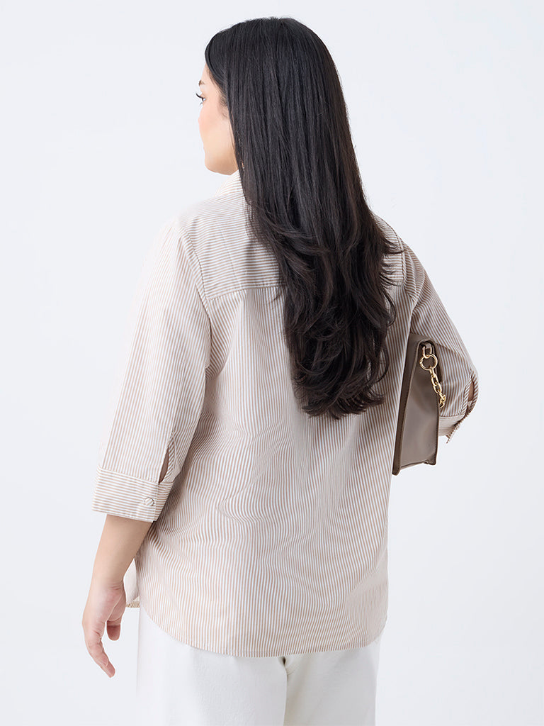 Gia Beige Floral Embroidered Cotton Shirt