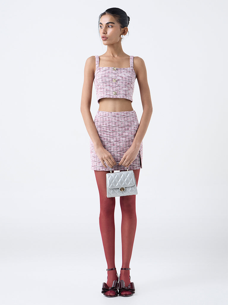 Nuon Pink Checkered Tweed Top