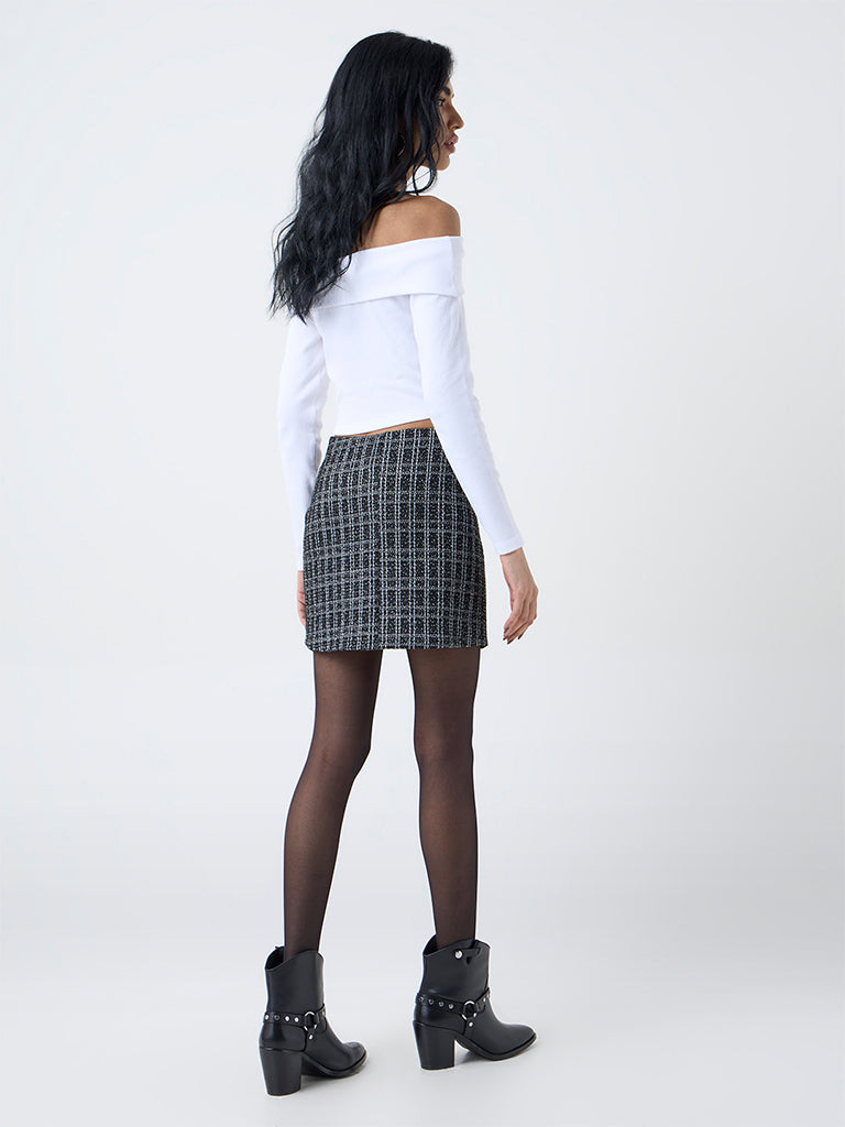 Nuon Grey Houndstooth Design High-Rise Skirt