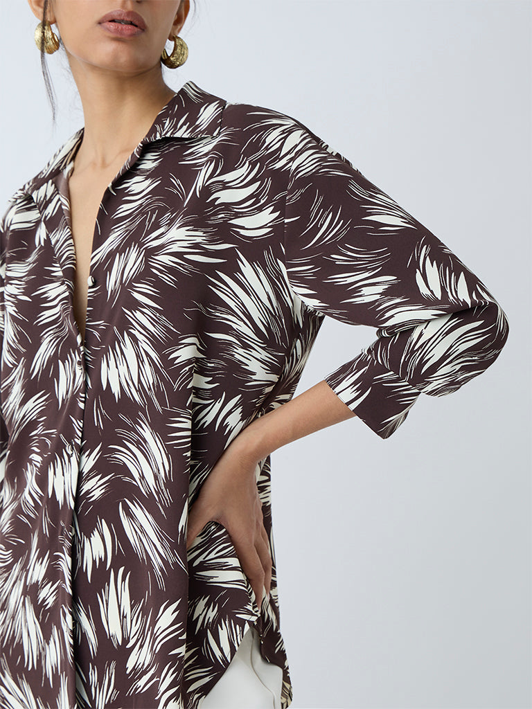Wardrobe Dark Brown Abstract Design Shirt