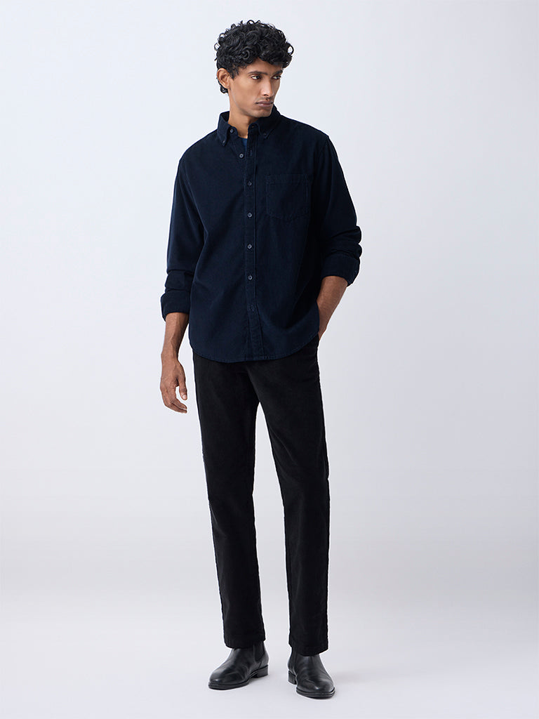 WES Casuals Navy Corduroy Relaxed-Fit Cotton Shirt