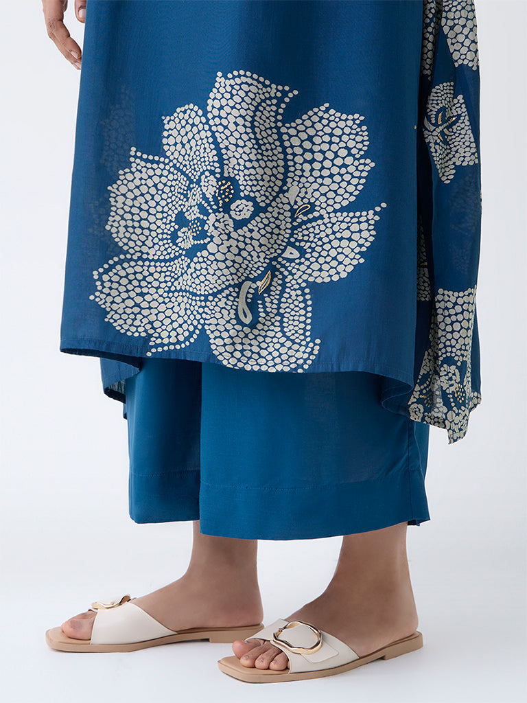 Diza Teal Solid Ethnic Pants