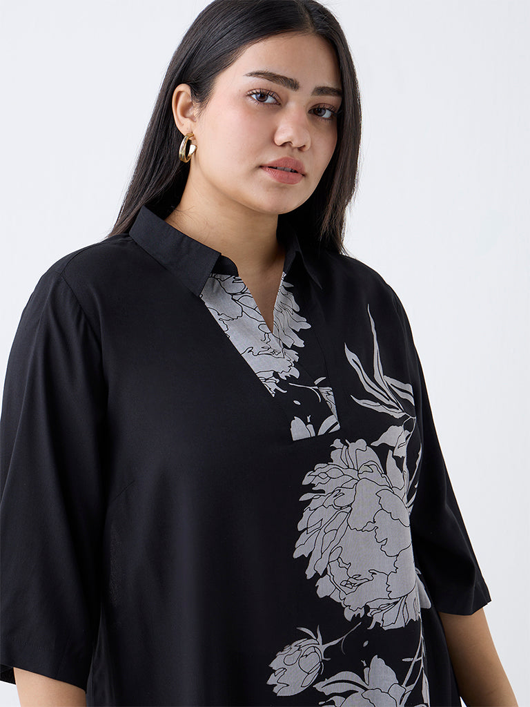 Diza Black Floral Printed Tunic