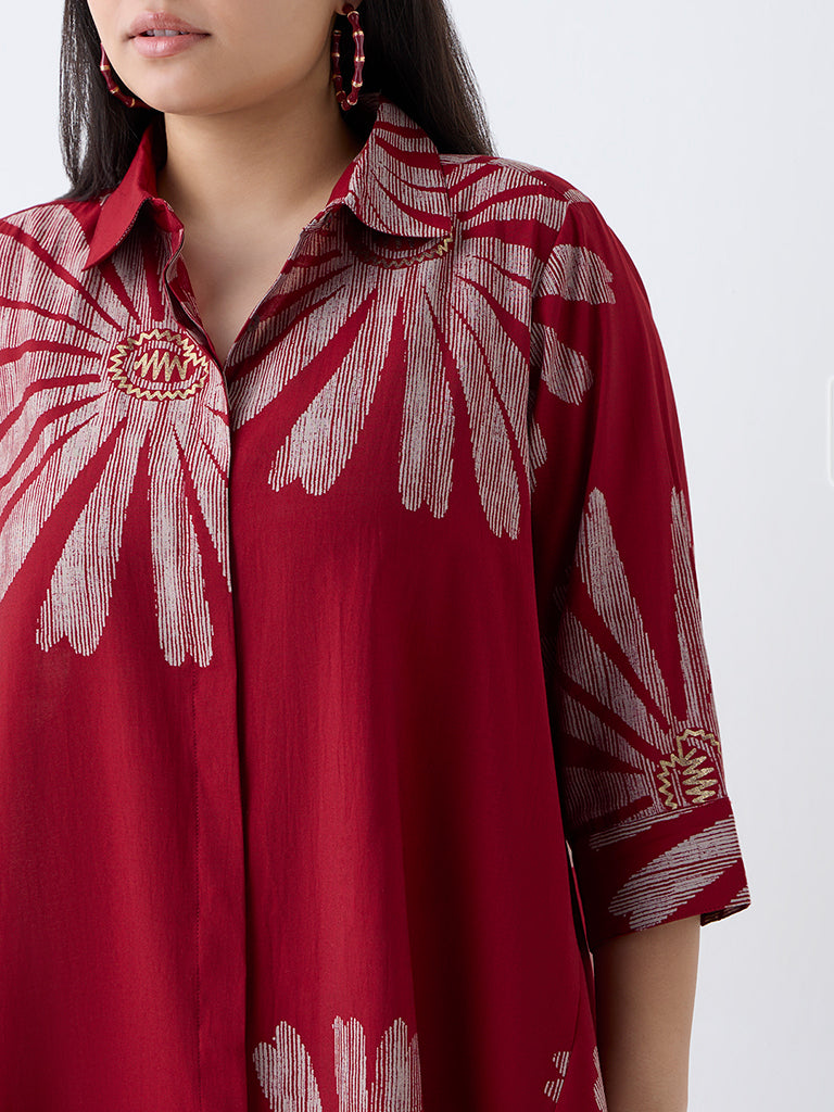 Diza Red Floral Printed Asymmetric Tunic