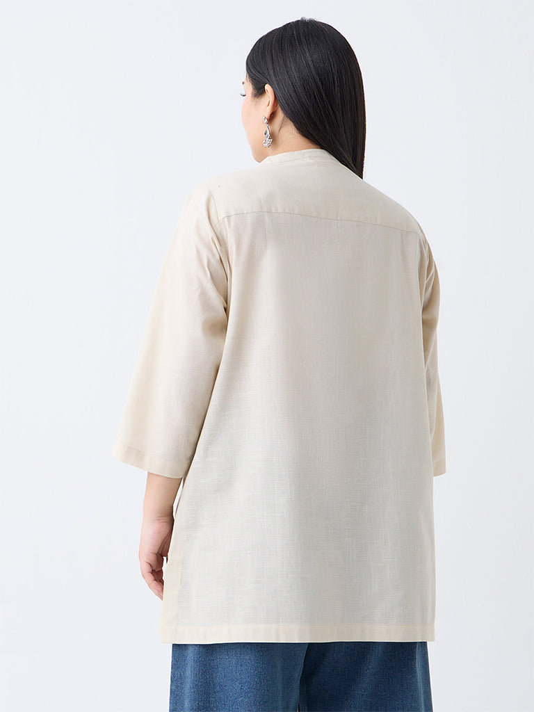 Diza Cream Floral Embroidered Cotton Kurti