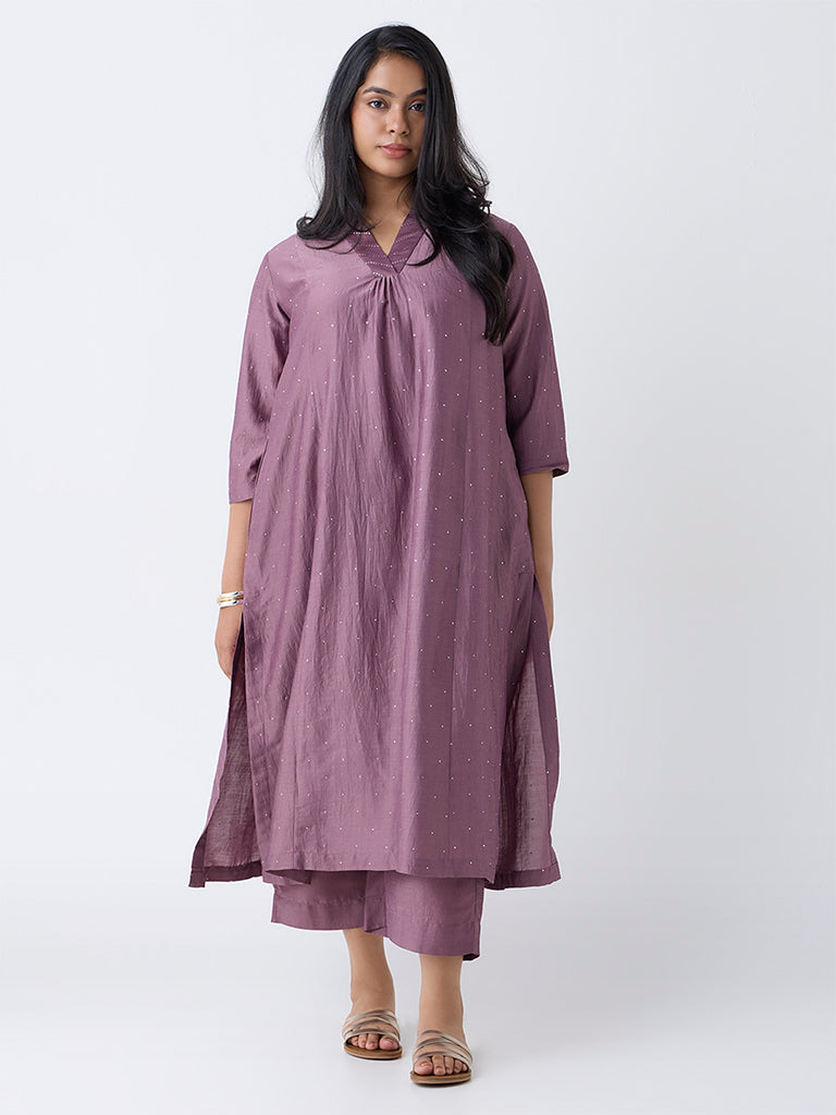 Diza Mauve Embellished A-Line Kurta