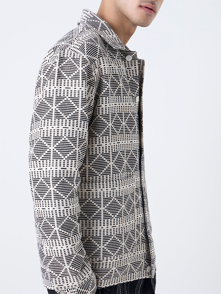 ETA Black Embroidered Relaxed-Fit Cotton Jacket