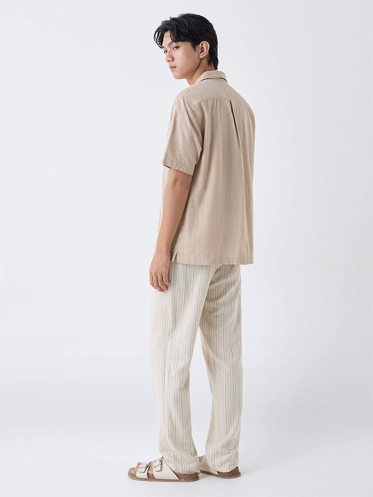 ETA Light Beige Embroidered Relaxed-Fit Cotton Shirt