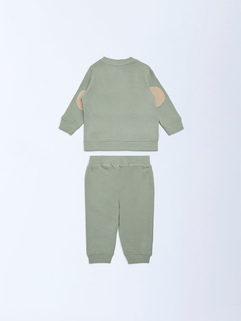 HOP Baby Boys Olive Cotton Sweatshirt with Joggers Set