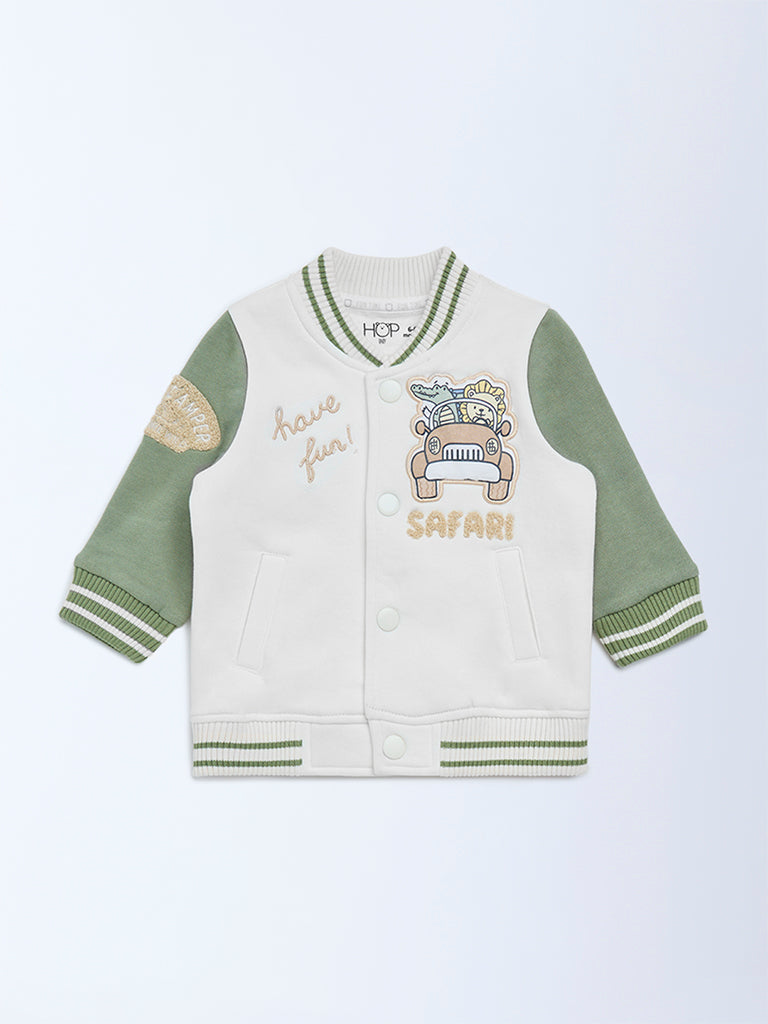 HOP Baby Boys Off-White Colour-Blocked Cotton Jacket