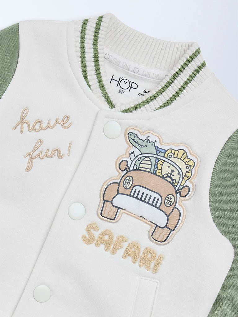 HOP Baby Boys Off-White Colour-Blocked Cotton Jacket