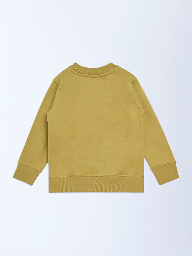 HOP Kids Boys Olive Text Embossed Cotton-Blend Sweatshirt
