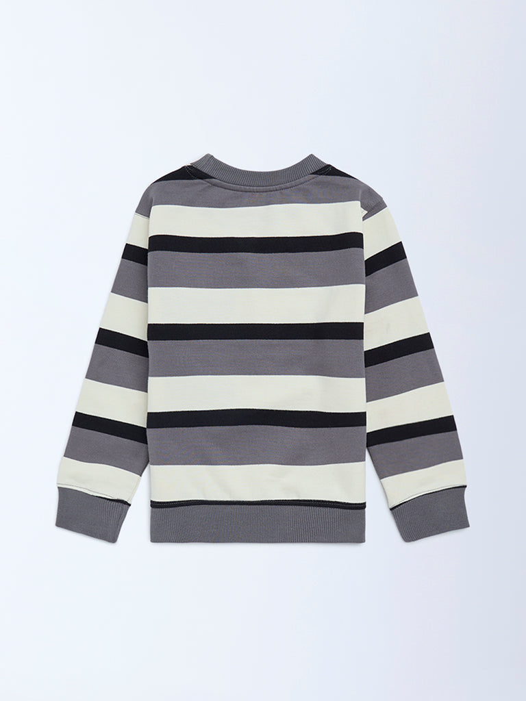 HOP Kids Boys Grey Striped Cotton Sweatshirt