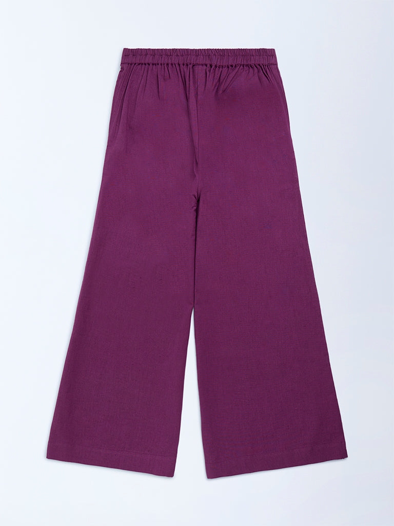 Utsa Kids Girls Purple Solid Cotton-Blend Pants (8-14 yrs)
