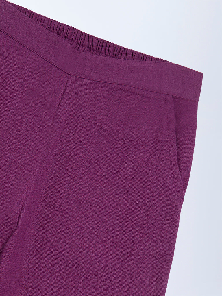 Utsa Kids Girls Purple Solid Cotton-Blend Pants (8-14 yrs)