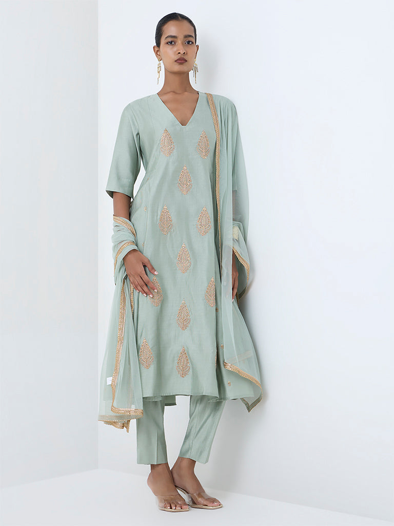 Vark Mint Embroidered Anarkali Ethnic Set