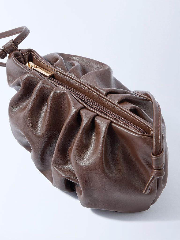 Westside Brown Pleated Clutch Bag with Sling