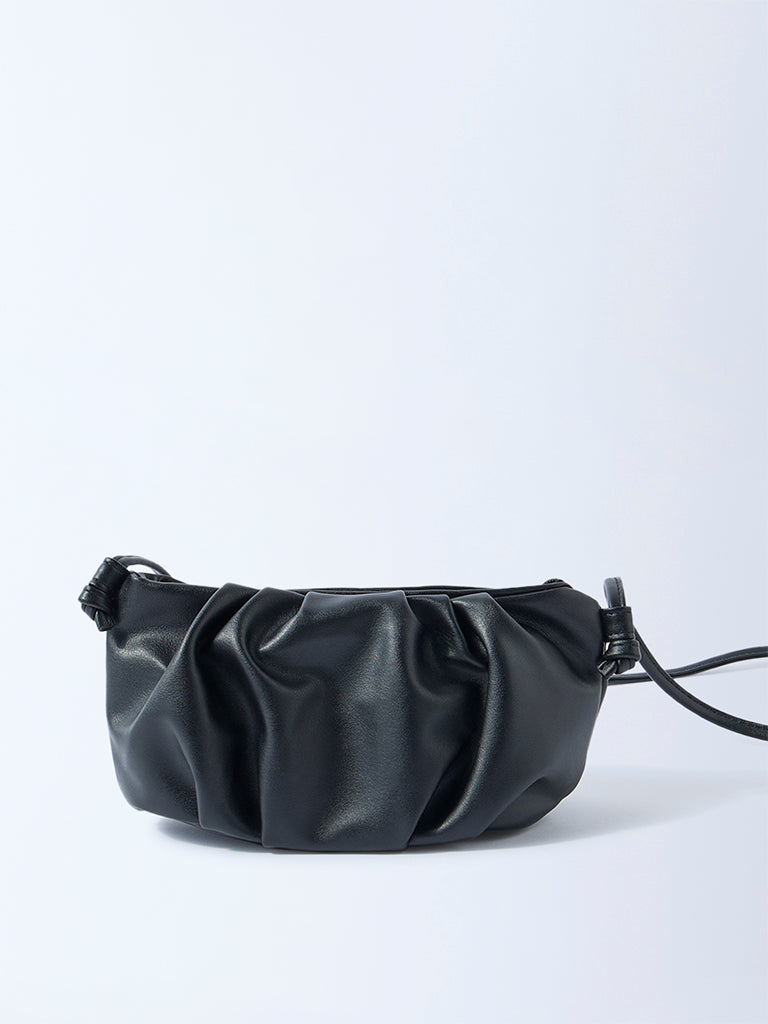 Westside Black Pleated Clutch Bag with Sling
