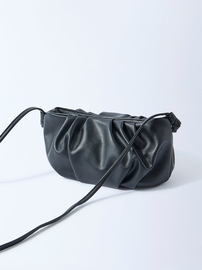 Westside Black Pleated Clutch Bag with Sling