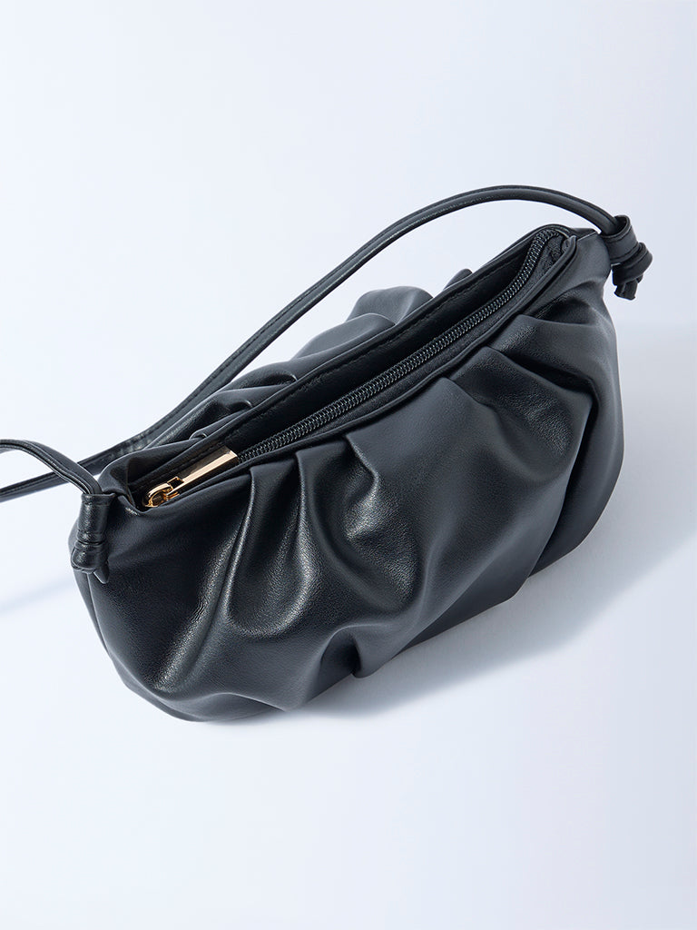 Westside Black Pleated Clutch Bag with Sling
