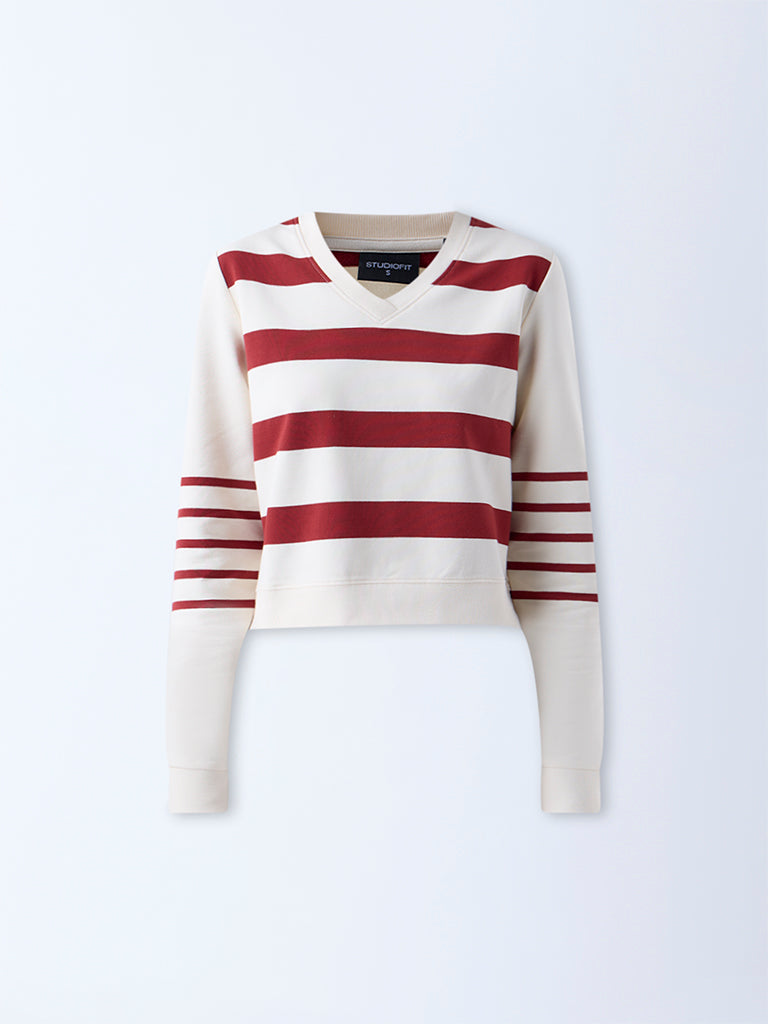 Studiofit Rust Striped Cotton-Blend T-Shirt