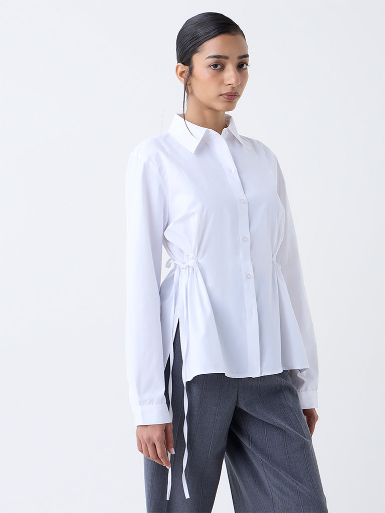 Wardrobe White Drawstring-Detail Shirt