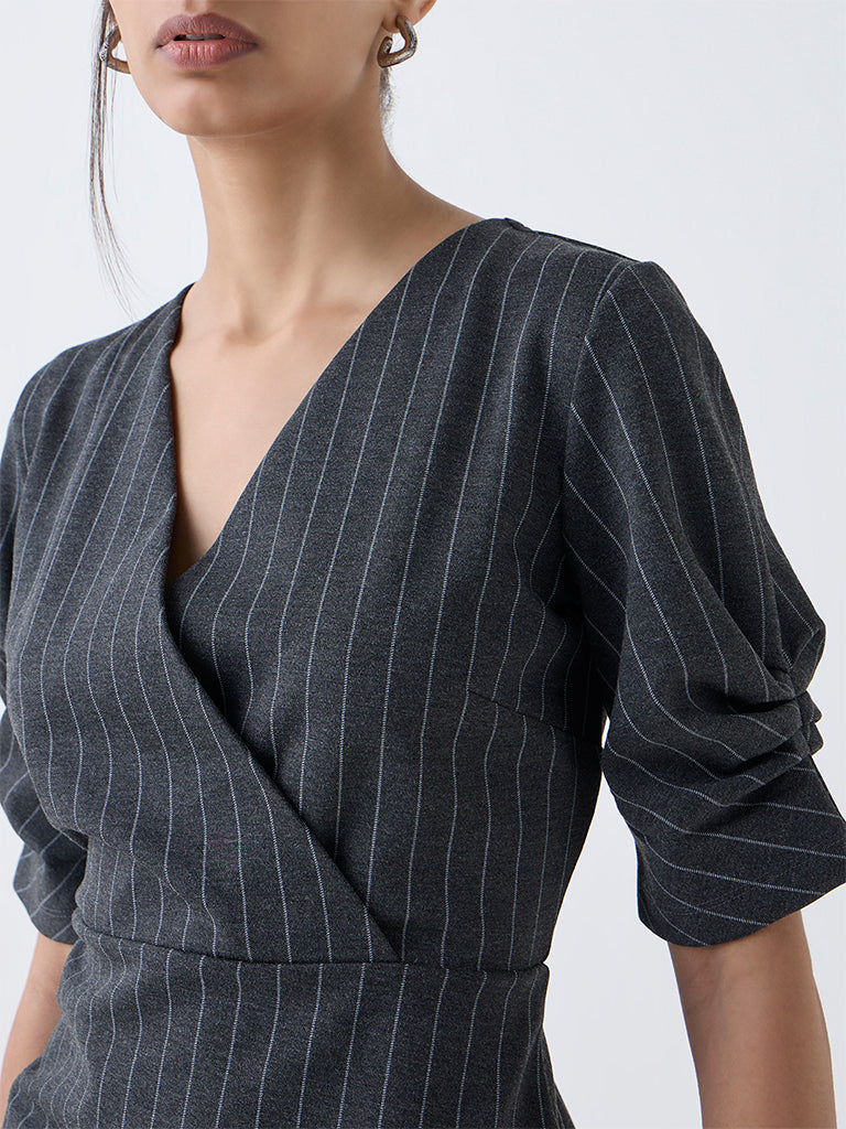 Wardrobe Grey Pinstriped Top
