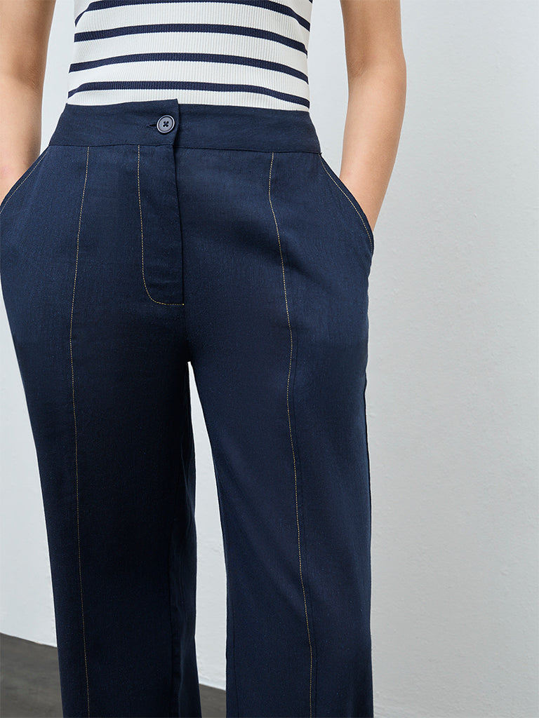 Wardrobe Navy Solid High-Rise Trousers