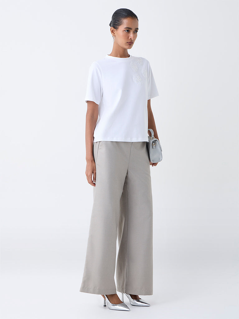 Wardrobe Taupe Solid High-Rise Trousers