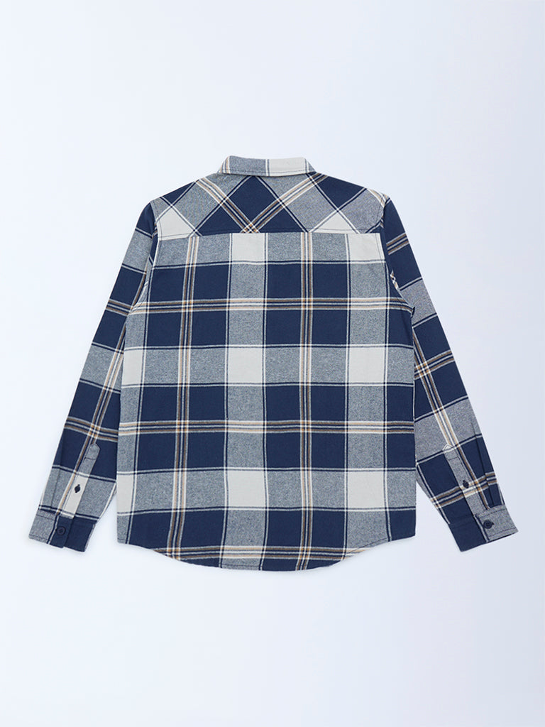 Boys Navy Checks Printed Cotton Shirt