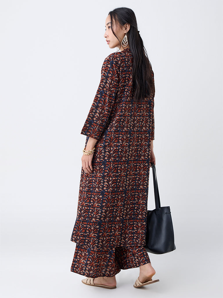 Utsa Maroon Block Print A-Line Kurta