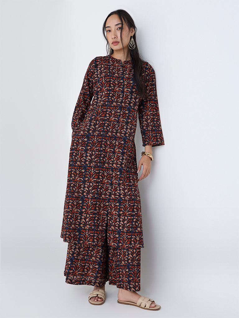 Utsa Maroon Block Print Palazzos