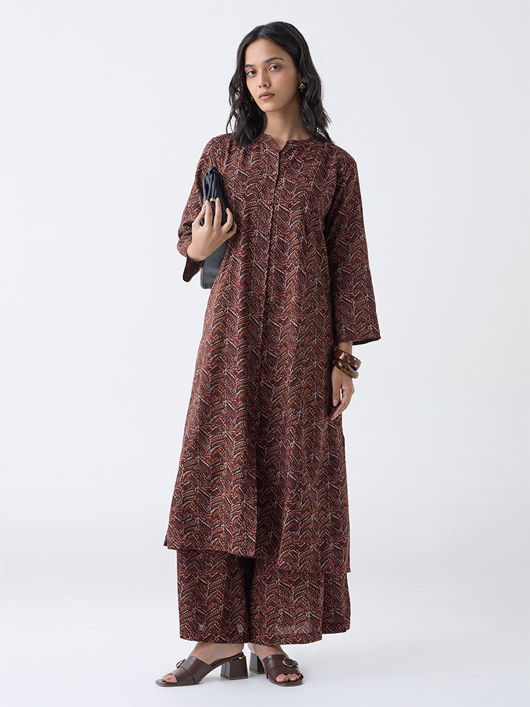 Utsa Maroon Chevron Printed Palazzos