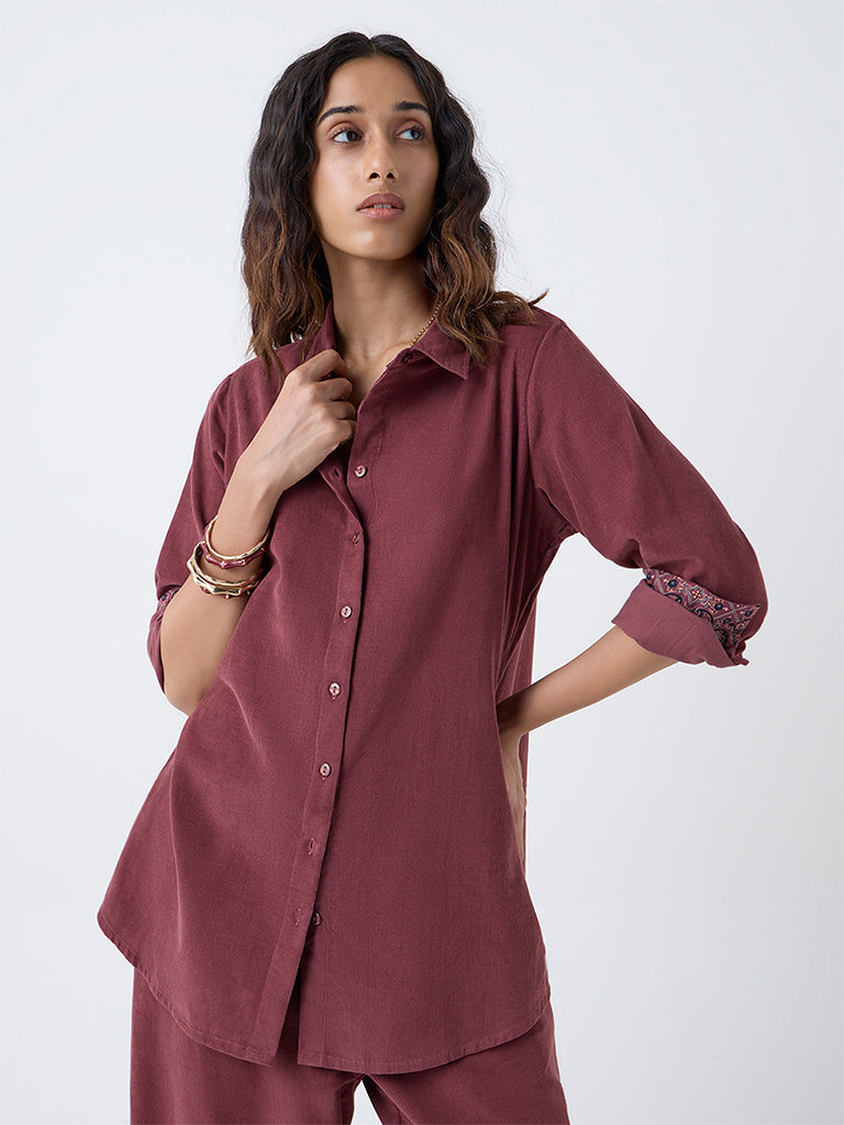 Utsa Maroon Corduroy Cotton Shirt