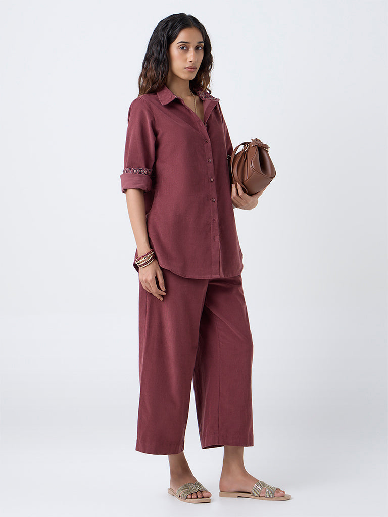 Utsa Maroon Corduroy Cotton Shirt